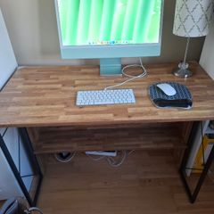 AS NEW! Alphason Rhodes Desk - Walnut effect with grey steel frame