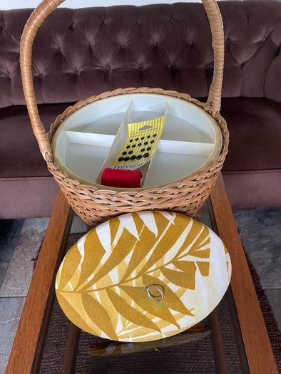 Mid Century Table Height Vintage Wicker Sewing Craft Basket 60s
