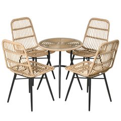 5 Piece Rattan Garden Furniture Set - Natural Wood