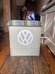 campervan porto potti storage with cushion seat