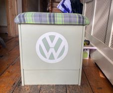 campervan porto potti storage with cushion seat