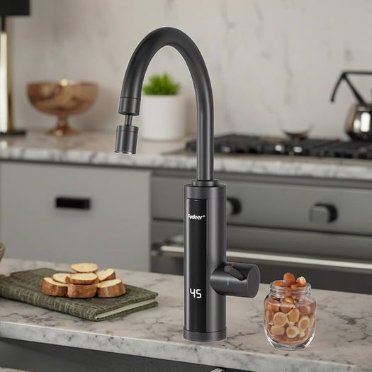 Electric Hot Water Tap with Universal Nozzle, Instant Heating Tap for Kitchen, Stainless Steel Water Heater Tap Supply Hot and Cold Water Faucet with Digital Display (Stainless Steel Gooseneck)
