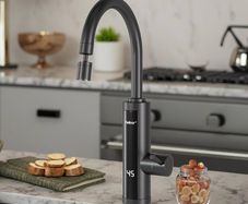 Electric Hot Water Tap with Universal Nozzle, Instant Heating Tap for Kitchen, Stainless Steel Water Heater Tap Supply Hot and Cold Water Faucet with Digital Display (Stainless Steel Gooseneck)