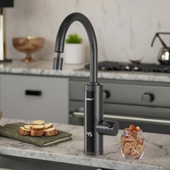 Electric Hot Water Tap with Universal Nozzle, Instant Heating Tap for Kitchen, Stainless Steel Water Heater Tap Supply Hot and Cold Water Faucet with Digital Display (Stainless Steel Gooseneck)