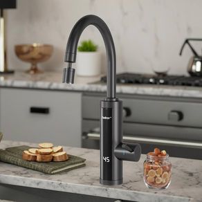 Electric Hot Water Tap with Universal Nozzle, Instant Heating Tap for Kitchen, Stainless Steel Water Heater Tap Supply Hot and Cold Water Faucet with Digital Display (Stainless Steel Gooseneck)