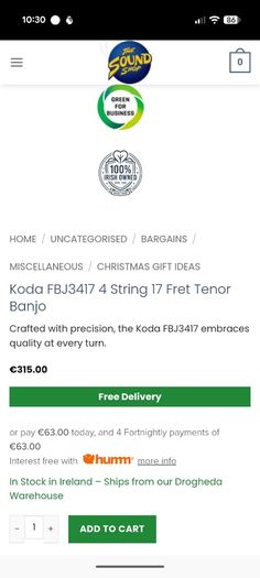 Koda 4 String 17 Fret Tenor Banjo