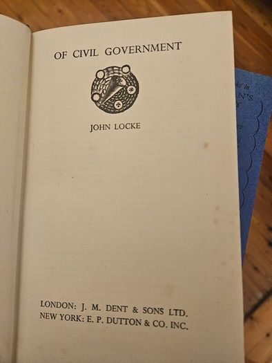 Of Civil Goverment. By John Locke. 1936 Hardback In Good Condition.  See Photos For Same.