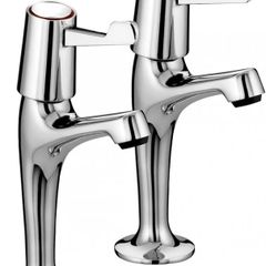Value High Neck Pillar Taps with Durable Ceramic Disc Valves, Deck Mounted, Chrome Finish