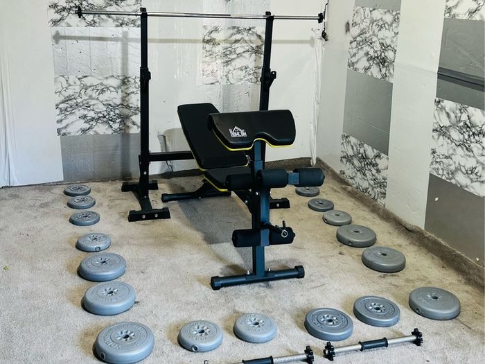 Barbell Dumbbells Weights Rack Bench