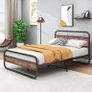 Double Size Bed Frame with Headboard,Oval-Shaped Platform Bed with Under-Bed Storage,Steel Slats Mattress Foundation Round Pipe Design,Brown Image 10