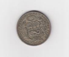 1923 Republica Peruana 5 Five Decimos Fino Silver PERU 50% silver Coin (no .393)