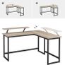 _L-Shaped Desk, Corner Table with Monitor Stand, for Studying, Playing, Working, Space Saving, Adjustable Feet, Metal Frame, Easy Assembly, Taupe and Black Image 4