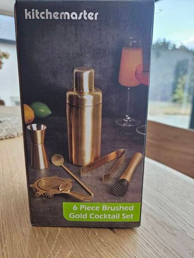 6 Piece Brushed Gold Cocktail Set