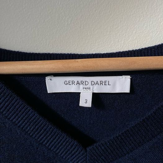 Gerard Darel Navy Blue Wool Cashmere V Neck Cape Poncho Sweater Size 3