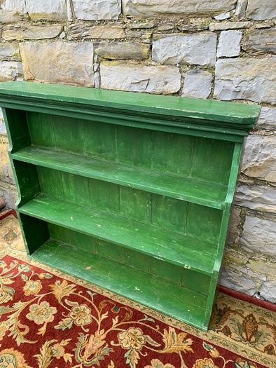 Large Antique Victorian Painted Pine Breakfront Bookshelf.