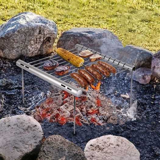 Portable Camping Grill, Folding Compact Stainless Steel Charcoal Barbeque Grill for Picnics, Backpacking, Backyards, Survival