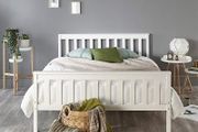 Atlantic Solid Wood Shaker Bed Bed Frame, White With White Wood Highlights, Double (135 x 190 cm)