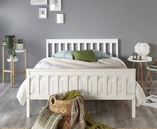 Atlantic Solid Wood Shaker Bed Bed Frame, White With White Wood Highlights, Double (135 x 190 cm)
