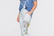 Brand new  Plus size Genuine Rainbow printed linen trousers size UK26 EUR52 Postage included