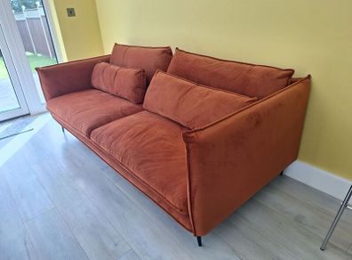 Maeve 3 Seater Velvet Sofa Rust Orange