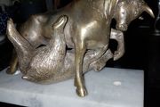 "Bull &amp; Bear" Silvered Bronze Sculpture on Marble Base."Sert Foundry,Barcelona".