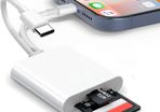 SD Card Reader for iPhone iPad, Lightning+USB C Memory Card Reader Adapter USB C SD Card Reader with Dual Slot MicroSD/SD USB OTG Adapter Camera Card Viewer, Plug and Play
