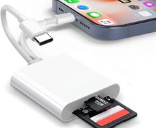SD Card Reader for iPhone iPad, Lightning+USB C Memory Card Reader Adapter USB C SD Card Reader with Dual Slot MicroSD/SD USB OTG Adapter Camera Card Viewer, Plug and Play