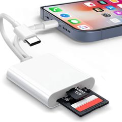 SD Card Reader for iPhone iPad, Lightning+USB C Memory Card Reader Adapter USB C SD Card Reader with Dual Slot MicroSD/SD USB OTG Adapter Camera Card Viewer, Plug and Play