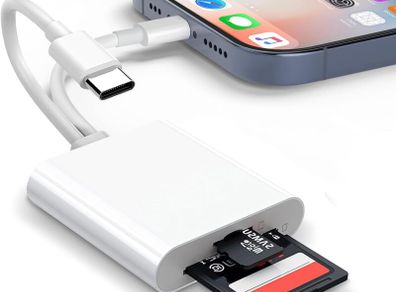 SD Card Reader for iPhone iPad, Lightning+USB C Memory Card Reader Adapter USB C SD Card Reader with Dual Slot MicroSD/SD USB OTG Adapter Camera Card Viewer, Plug and Play