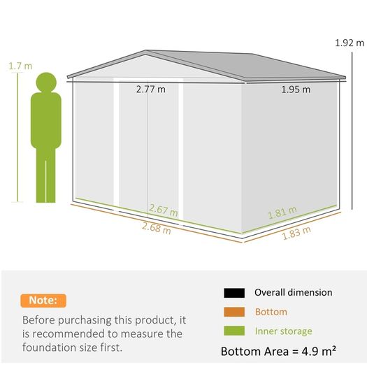 New. Outdoor weatherproof galvanised steel storage shed 9x6ft (Free Delivery)