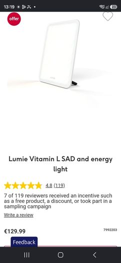 Lumie Vitamin L SAD  Therapy Lamp