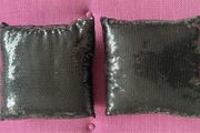2 black sequin square throw cushions 28cm x 28cm EUC