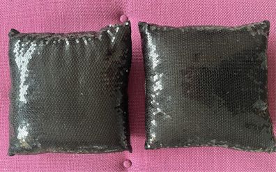 2 black sequin square throw cushions 28cm x 28cm EUC