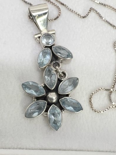 Silver Aquamarine & Sterling Silver Pendant Necklace