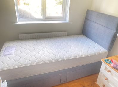 2 Single divan beds with storage drawers and headboards