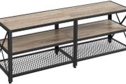 _TV Cabinet, TV Table, Lowboard for TVs up to 60 inches, TV Cabinet with Shelves, Steel Frame, TV Shelf for Living Room, Bedroom, Greige-Black
