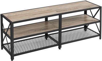 _TV Cabinet, TV Table, Lowboard for TVs up to 60 inches, TV Cabinet with Shelves, Steel Frame, TV Shelf for Living Room, Bedroom, Greige-Black