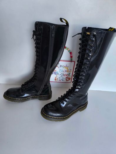 Dr Martens 1b60 20 eye high knee tall patent black boots UK4 EU37 US6