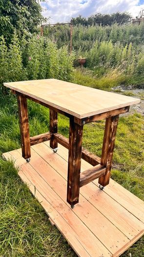 Heavy Duty Rustic Workbench / Table Desk On Wheels