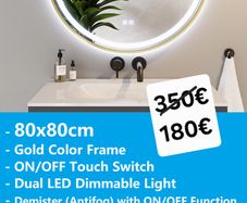 LED Bathroom Mirror Antifog Demister Gold