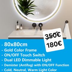 LED Bathroom Mirror Antifog Demister Gold