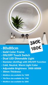 LED Bathroom Mirror Gold Frame 80cm