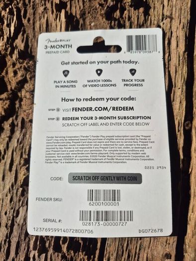 Fender Play 3 Month Subscription Prepaid Card