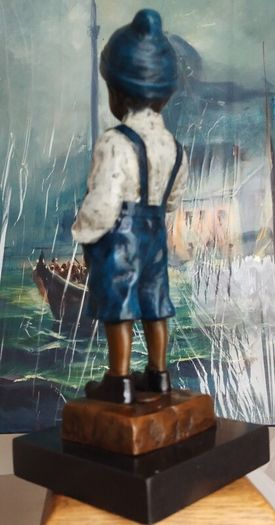 Smoking Boy - Cold Painted Bronze, Marble, Signed