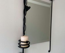 Wrought Iron Wall Mirror with Candle Sconce