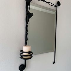 Wrought Iron Wall Mirror with Candle Sconce
