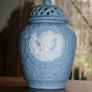Large Blue Jasperware Vase. 1970s. H-7" Image 9