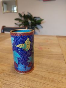 Vintage Chinese cloisonne enamel brush pot