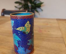 Vintage Chinese cloisonne enamel brush pot
