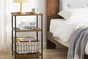 Industrial Side Table,End Table,Nightstand,3-Tier Storage Shelves,Steel Frame,for Hallway,Sofa,Living Room, Bedroom,Rustic Brown, 39 x 29 x 58.5 cm